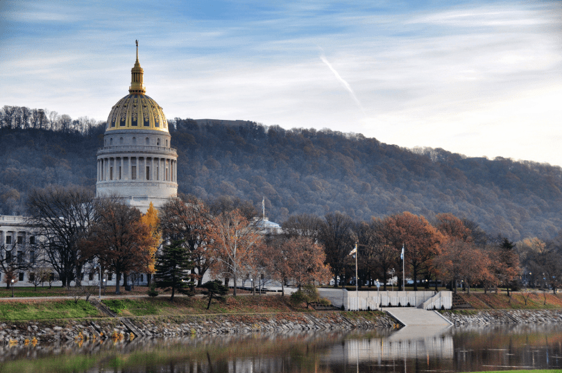 A skyline view of the West Virginia State House