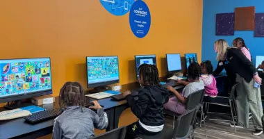 Young students at computers