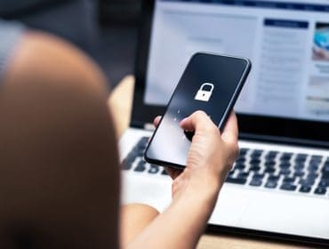 Phishing, mobile phone hacker or cyber scam concept. Password an