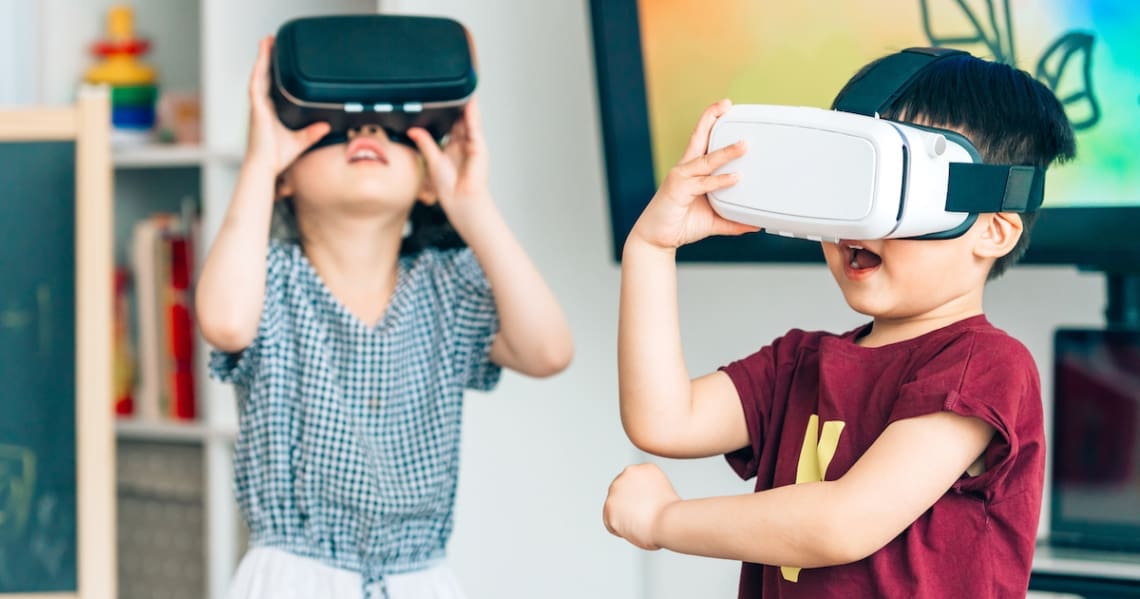 Kids with VR headsets