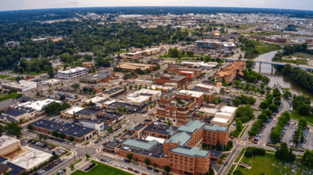 An aerial view of downtown Midland, Michigan