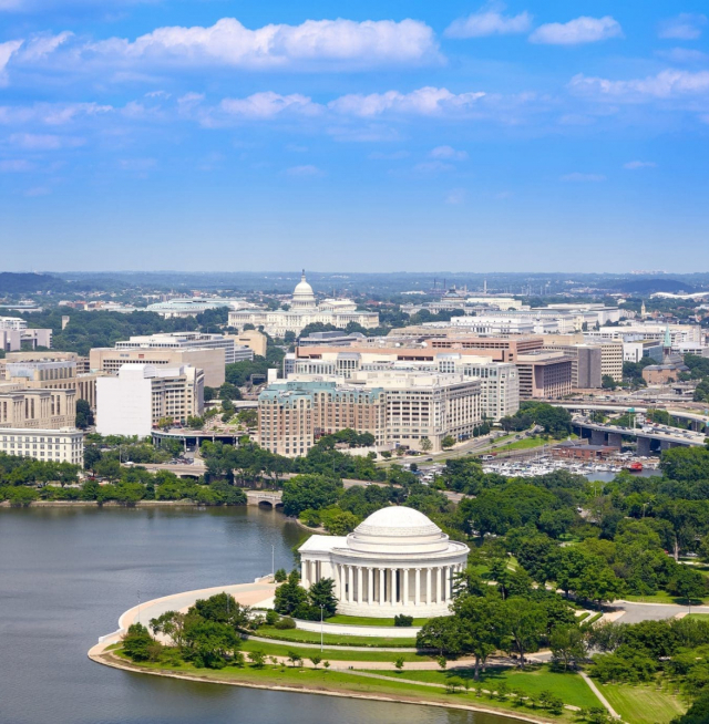 An aerial view of Washington D.C.