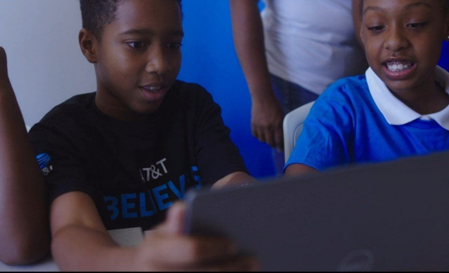 Two children at a computer