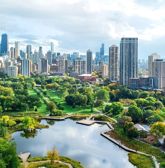 An arial view of Lincoln Park in Chicago