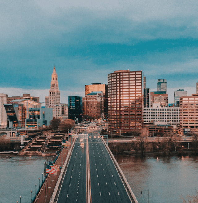 An aerial view of a road in Connecticut