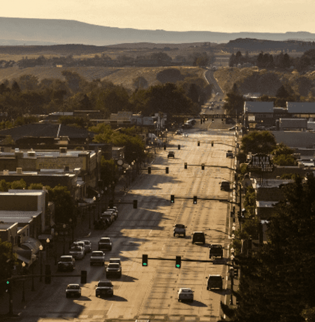 An aerial view of a road in Wyoming