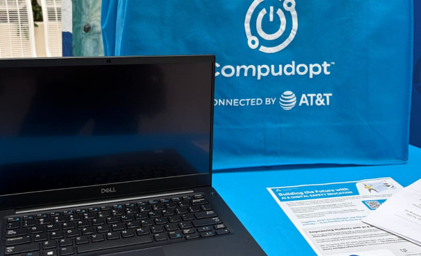 Laptop on table.