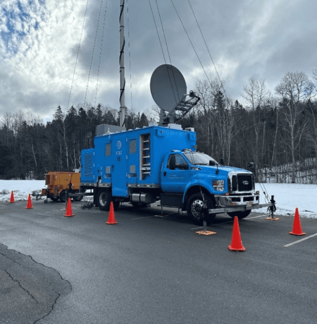 FirstNet truck parked, surrounded by snow