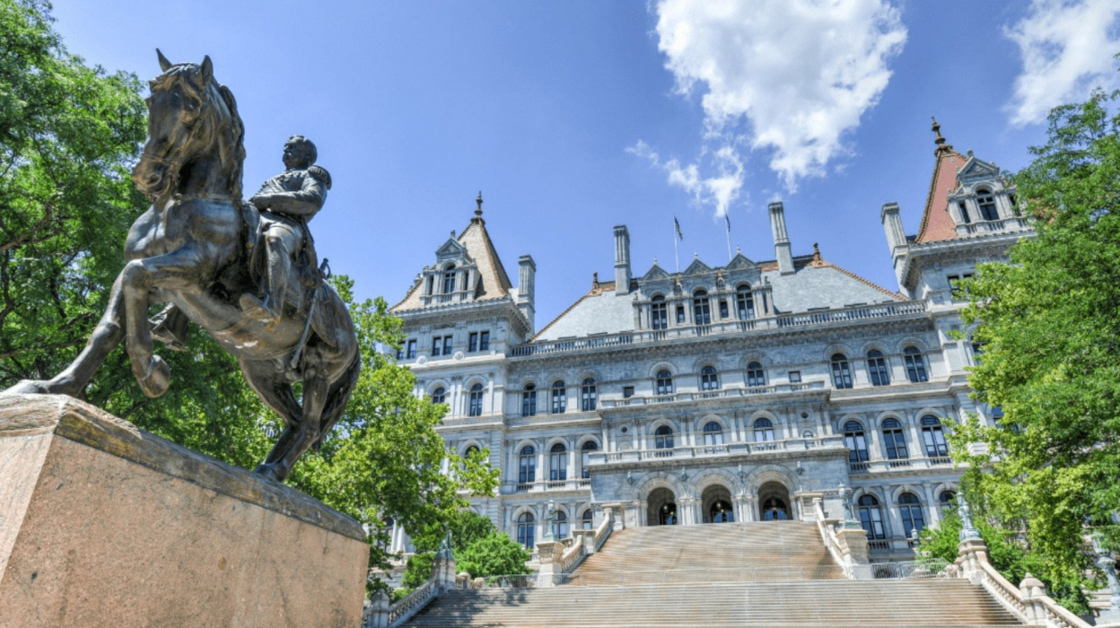 A photo of the New York state capitol