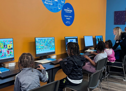 Young students at computers