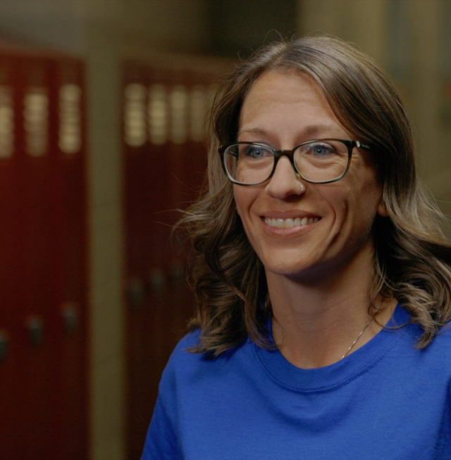 A woman with glasses